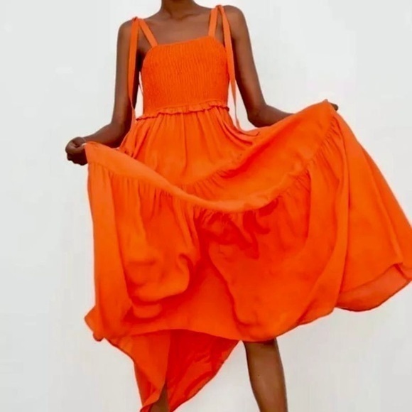 Zara Dresses Zara Tiered Orange Maxi Dress Poshmark